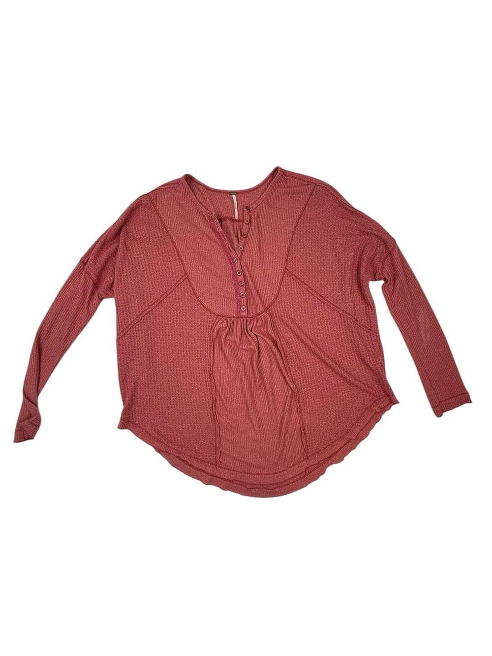 Free People Leo Oversized Waffle Knit Henley Thermal Top Rose Pink S